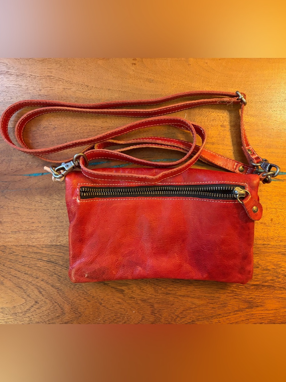 BED|STU Red Leather Crossbody with Adjustable Strap or wristlet - Picture 2 of 12